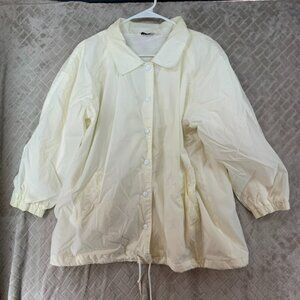 NYG Womens XL Windbreaker Rain Jacket White Nylon Button Up Cotton Lined